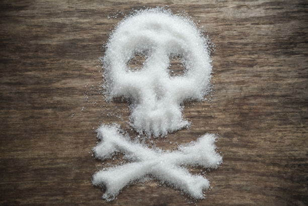 Sugar granules in a skull and crossbones design