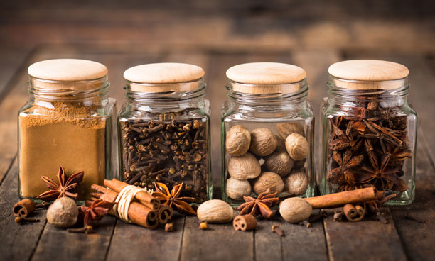 Aromatic spices in jars