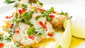 Steamed sea bass