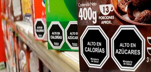An example of food labels on unhealthy products in a Latin American store