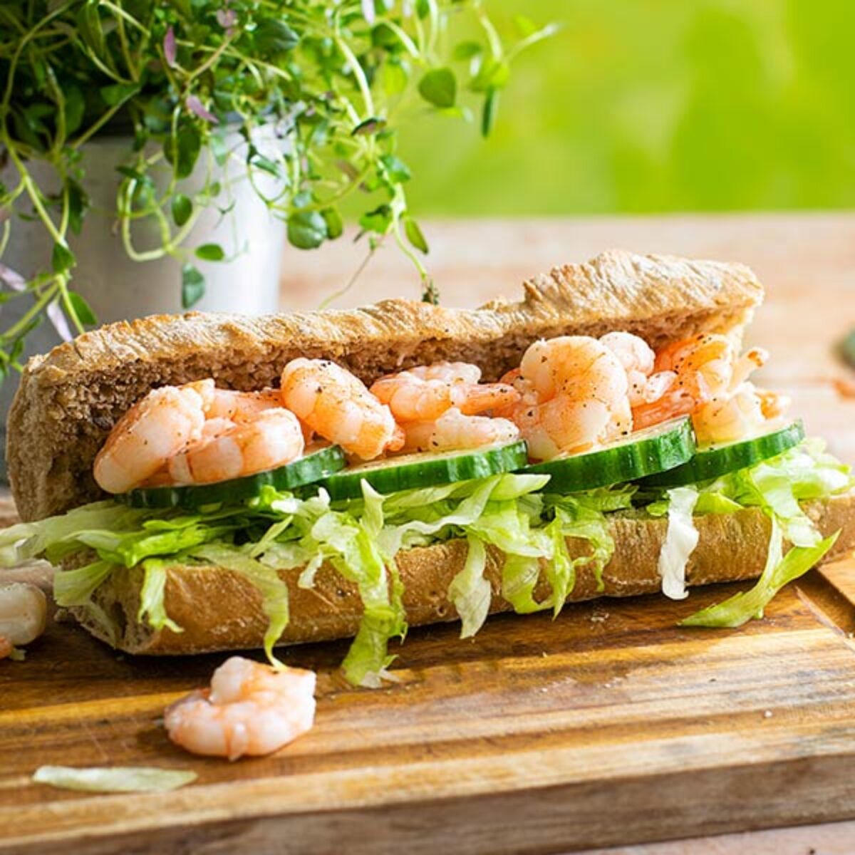 Prawn, cucumber and mayo baguette, image size:1200x1200