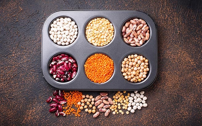 Chickpeas, red lentils and yellow peas