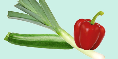 A red pepper and a leek