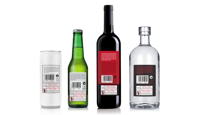 A selection of alcohol, with the ingredients and warning labels showing