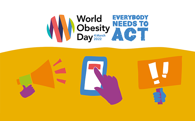 World Obesity Day and Everybody needs to act logo and graphic