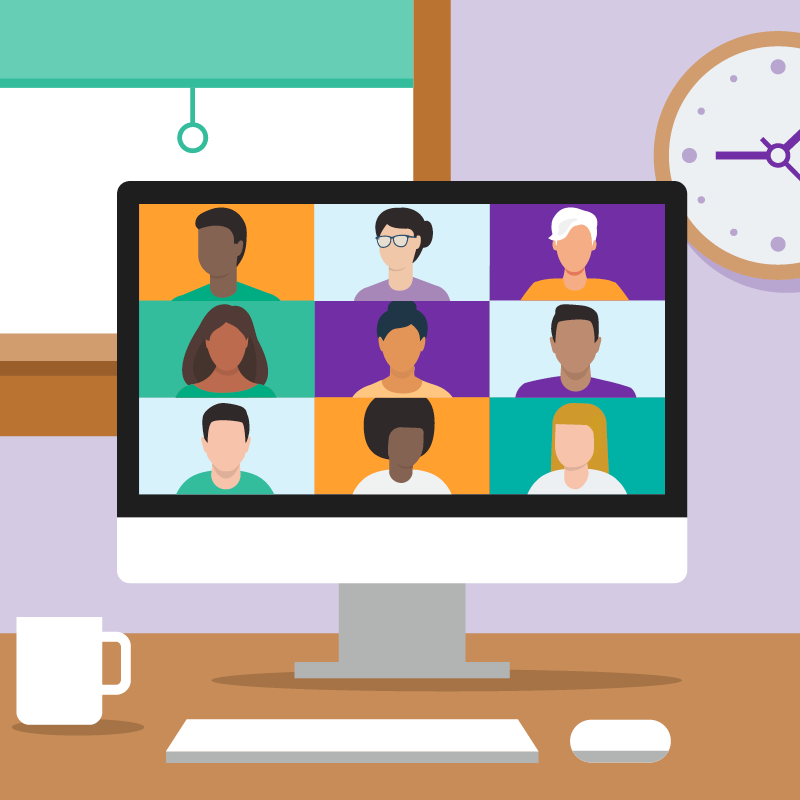 Graphic showing an online meeting on a computer