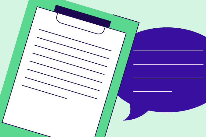 A clipboard and a speech bubble