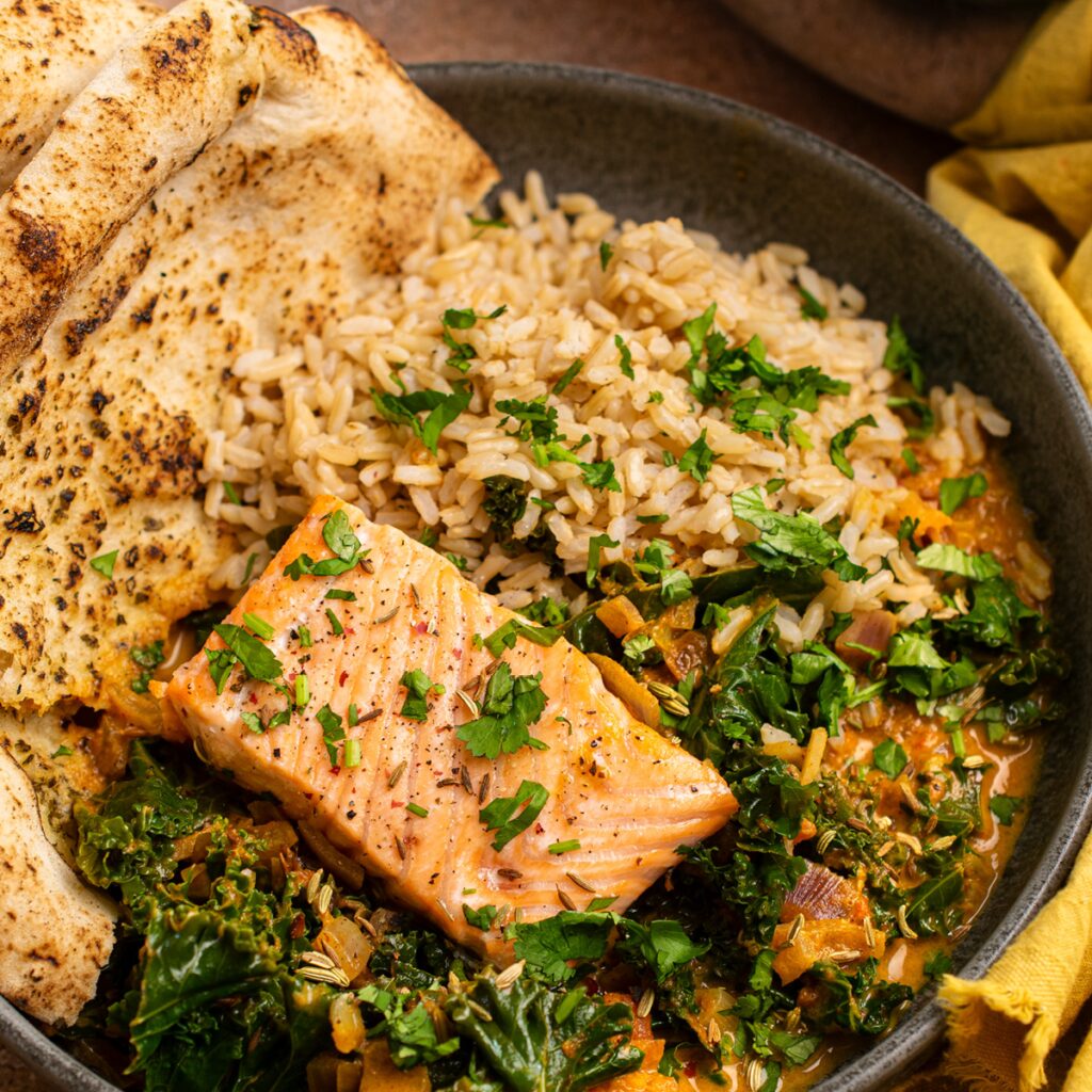 Salmon and kale curry