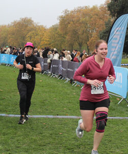 Angela Brooks (left, wearing cap), London Marathon runner