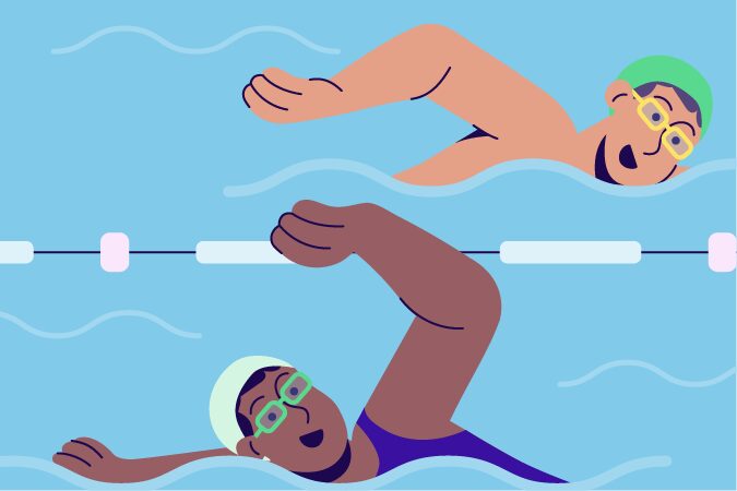 Graphic of two people swimming in a pool