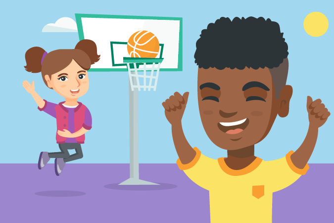 Searcher and Pedal play basketball