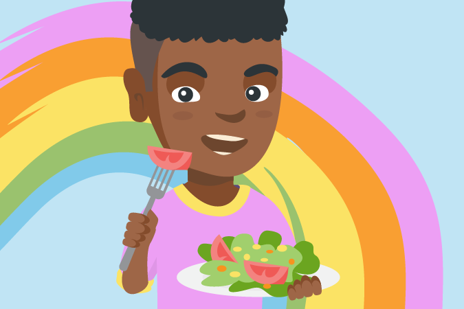 Searcher with a rainbow eating his 5 A DAY