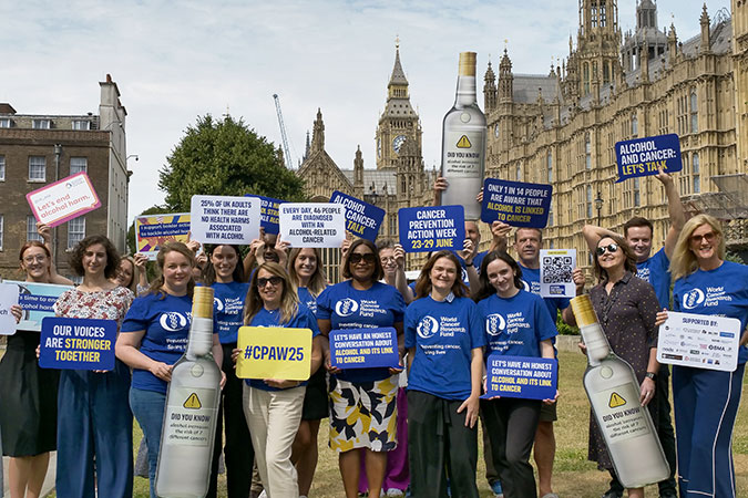World Cancer Research Fund staff and supporters outside parliament