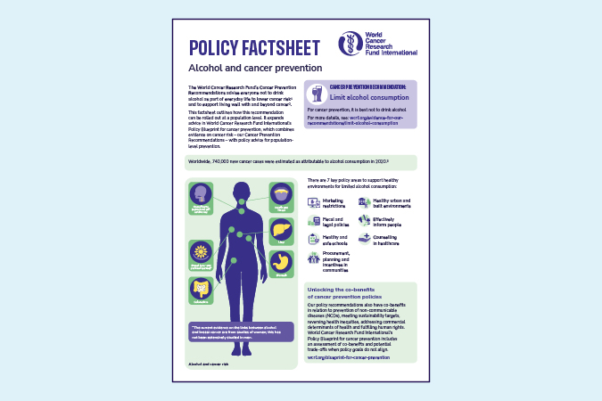 Policy factsheet on alcohol, on a blue background