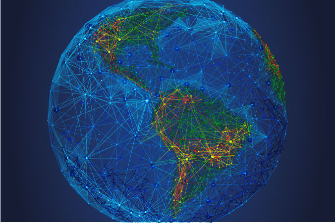 A globe showing a network of nodes