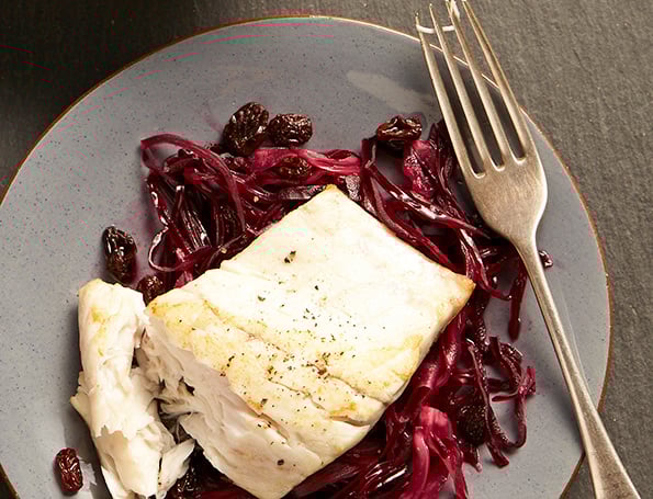 Sea bass with spiced red cabbage recipe