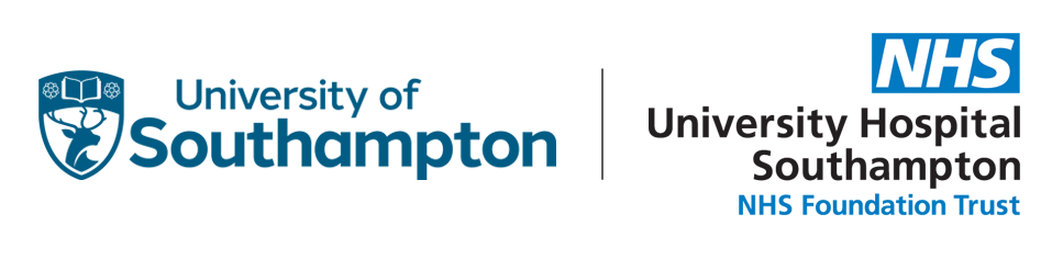 Logos of the University of Southampton on the left and University Hospital Southampton NHS Foundation Trust on the right, with the NHS logo above the hospital name.