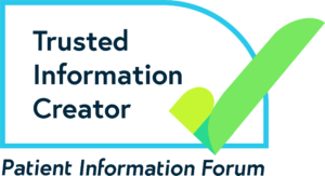 Logo with text Trusted Information Creator next to a large green tick. Below, in italics, it reads Patient Information Forum. The design is enclosed by a turquoise outline.