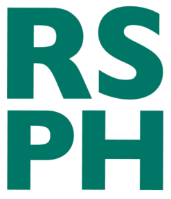 The letters RS stacked above the letters PH in a dark green sans-serif font, representing a behaviour change webinar for health professionals.